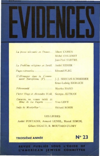 Evidences. N° 23 (Janvier 1952)
